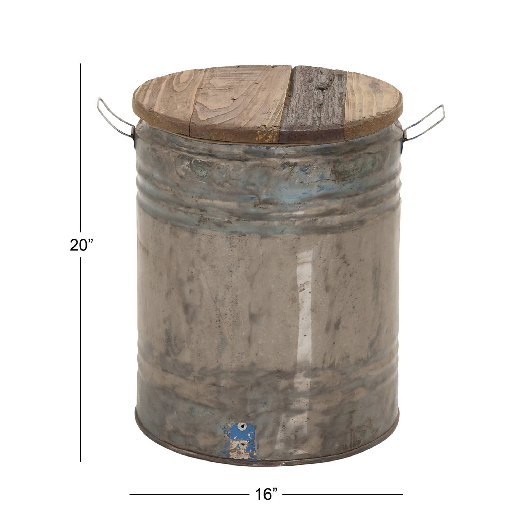 20" Gray Tin & Wood Farmhouse Stool Table